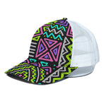 Neon Native Aztec Pattern Print White Mesh Trucker Cap