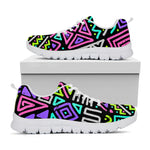 Neon Native Aztec Pattern Print White Running Shoes