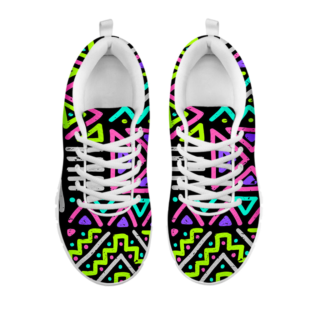 Neon Native Aztec Pattern Print White Running Shoes