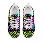 Neon Native Aztec Pattern Print White Running Shoes