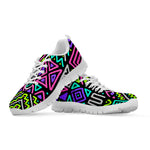 Neon Native Aztec Pattern Print White Running Shoes