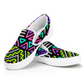 Neon Native Aztec Pattern Print White Slip On Sneakers