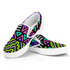Neon Native Aztec Pattern Print White Slip On Sneakers