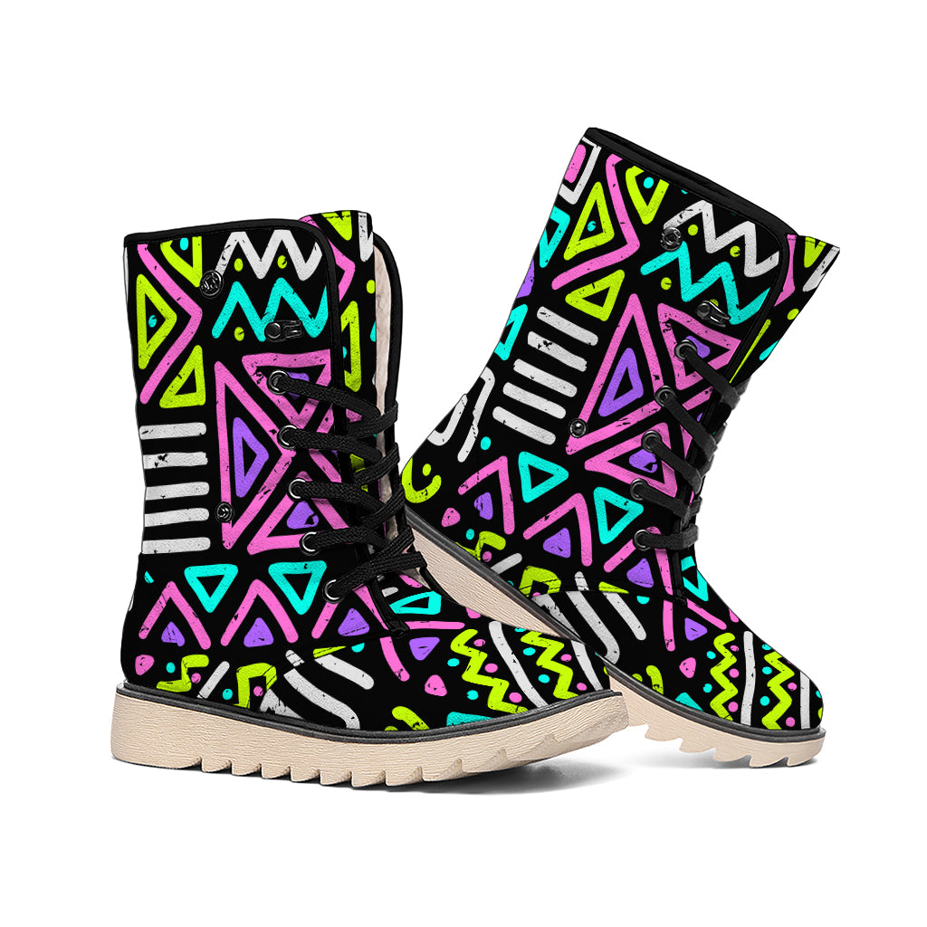 Neon Native Aztec Pattern Print Winter Boots