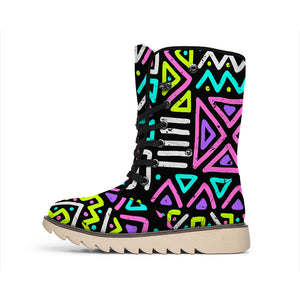 Neon Native Aztec Pattern Print Winter Boots