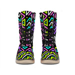 Neon Native Aztec Pattern Print Winter Boots