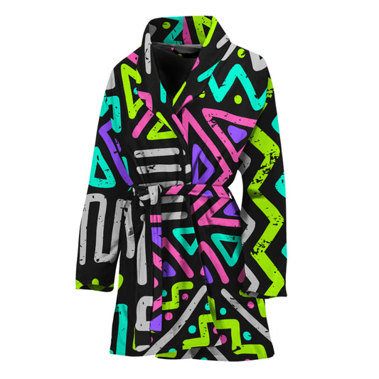 Neon Native Aztec Pattern Print Women's Bathrobe