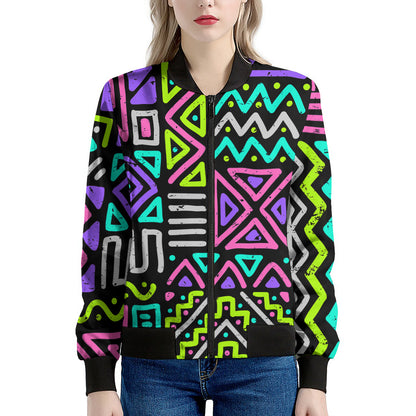 Neon Native Aztec Pattern Print Women's Bomber Jacket