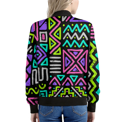 Neon Native Aztec Pattern Print Women's Bomber Jacket