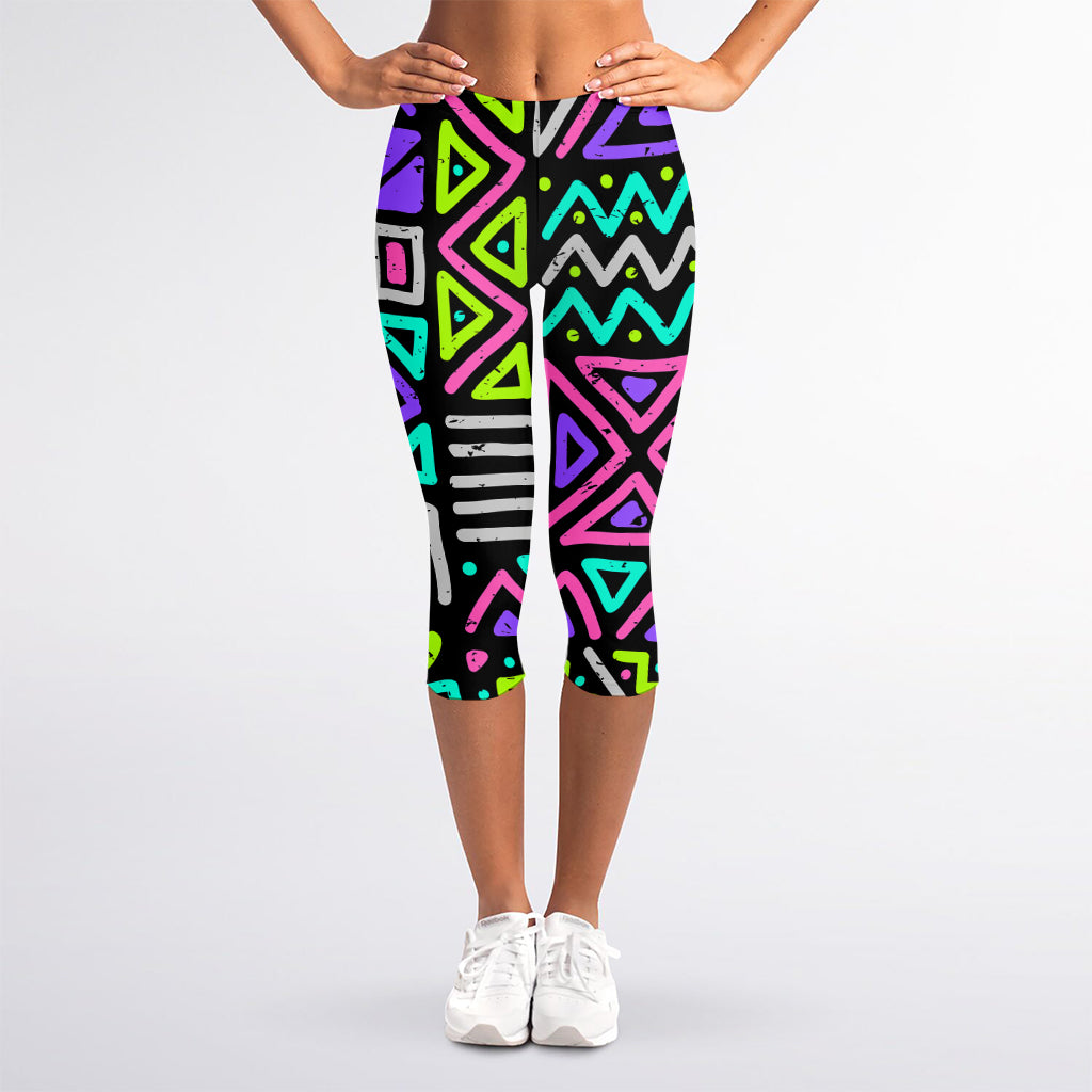 Neon Native Aztec Pattern Print Women's Capri Leggings