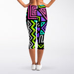 Neon Native Aztec Pattern Print Women's Capri Leggings