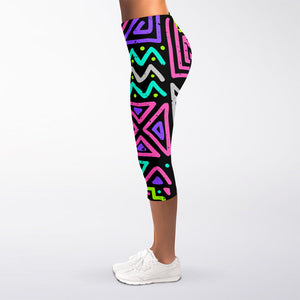 Neon Native Aztec Pattern Print Women's Capri Leggings