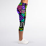 Neon Native Aztec Pattern Print Women's Capri Leggings