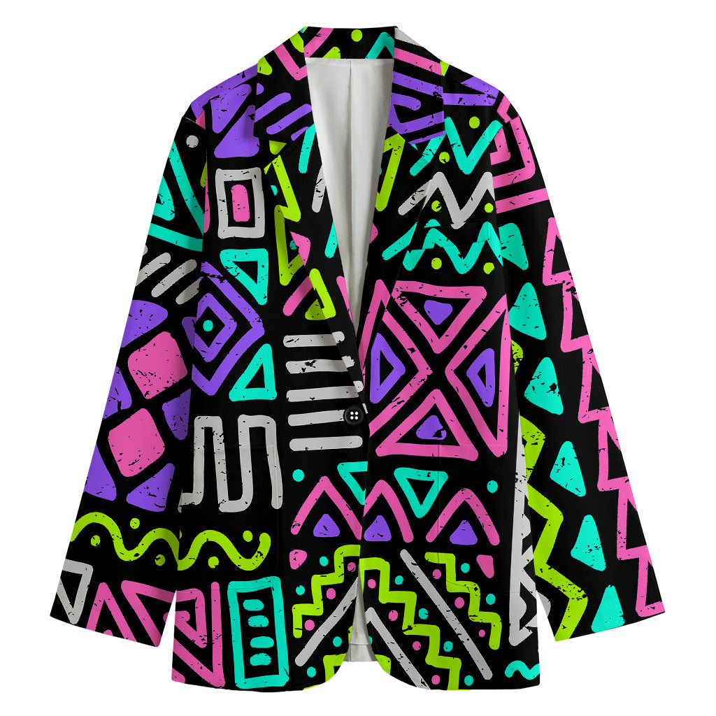 Neon Native Aztec Pattern Print Women's Cotton Blazer