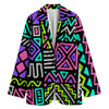 Neon Native Aztec Pattern Print Women's Cotton Blazer