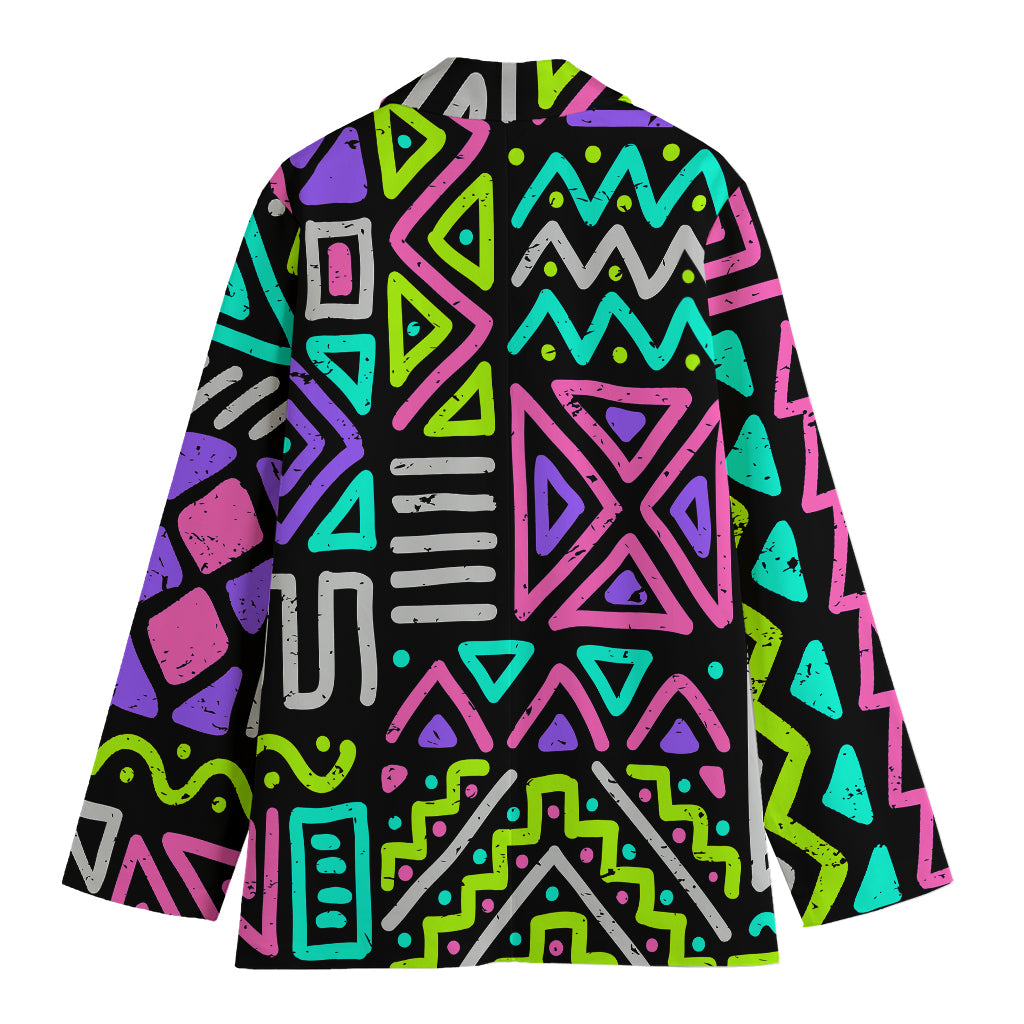 Neon Native Aztec Pattern Print Women's Cotton Blazer