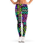 Neon Native Aztec Pattern Print Women's Leggings