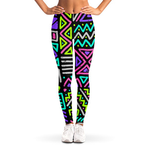 Neon Patterned Leggings Black And Neon Pink Tribal Print Leggings