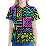 Neon Native Aztec Pattern Print Women's Polo Shirt