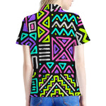 Neon Native Aztec Pattern Print Women's Polo Shirt