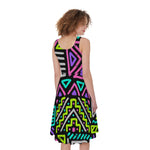 Neon Native Aztec Pattern Print Women's Sleeveless Dress