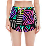 Neon Native Aztec Pattern Print Women's Split Running Shorts