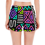 Neon Native Aztec Pattern Print Women's Split Running Shorts