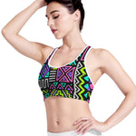Neon Native Aztec Pattern Print Women's Sports Bra