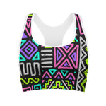 Neon Native Aztec Pattern Print Women's Sports Bra