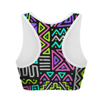 Neon Native Aztec Pattern Print Women's Sports Bra