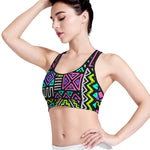 Neon Native Aztec Pattern Print Women's Sports Bra