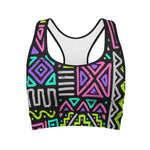 Neon Native Aztec Pattern Print Women's Sports Bra