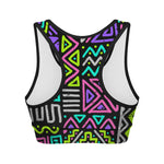 Neon Native Aztec Pattern Print Women's Sports Bra