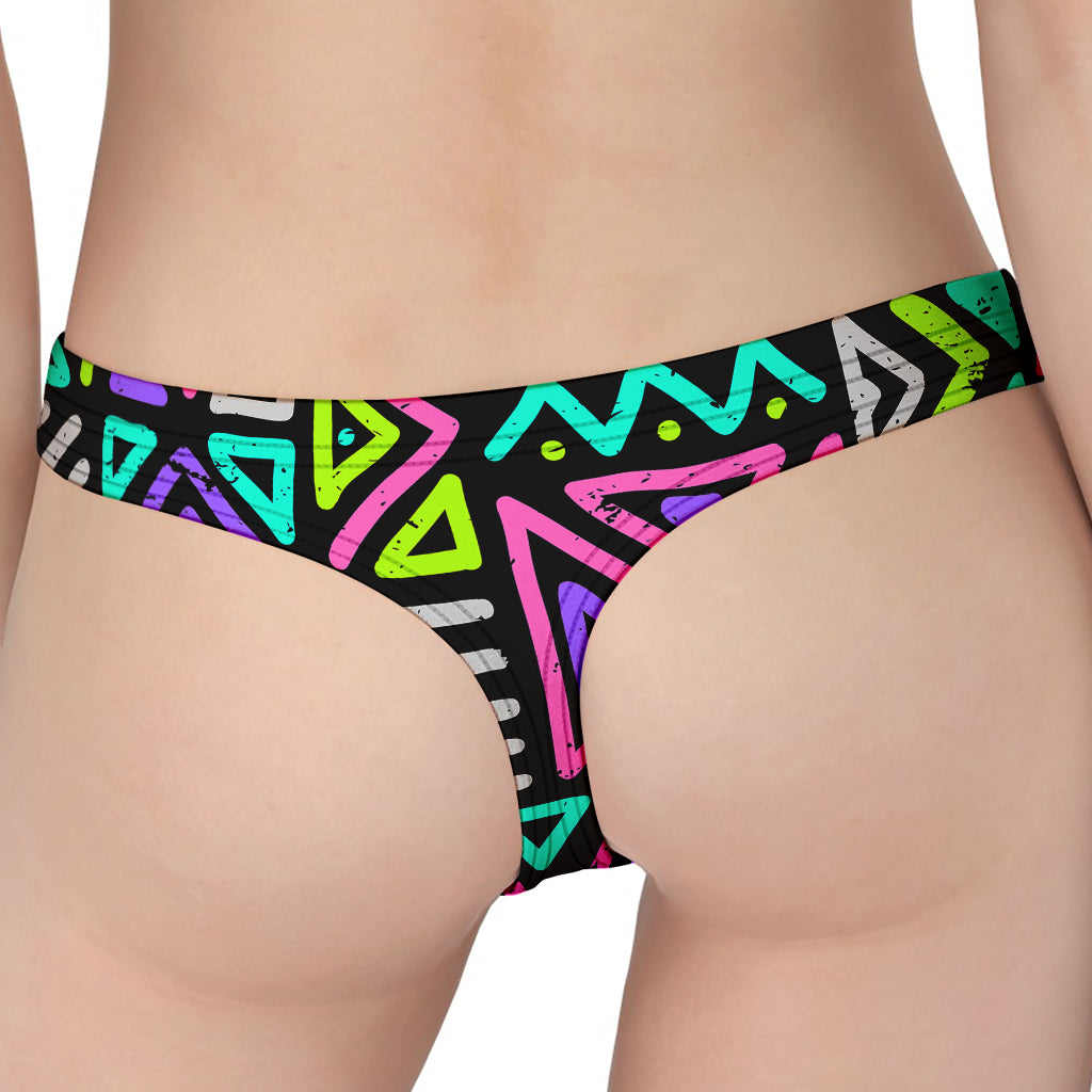 Neon Native Aztec Pattern Print Women's Thong