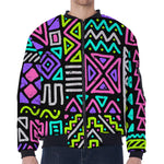 Neon Native Aztec Pattern Print Zip Sleeve Bomber Jacket