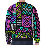 Neon Native Aztec Pattern Print Zip Sleeve Bomber Jacket