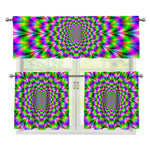 Neon Psychedelic Optical Illusion 3 Piece Kitchen Curtains