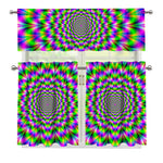 Neon Psychedelic Optical Illusion 3 Piece Kitchen Curtains