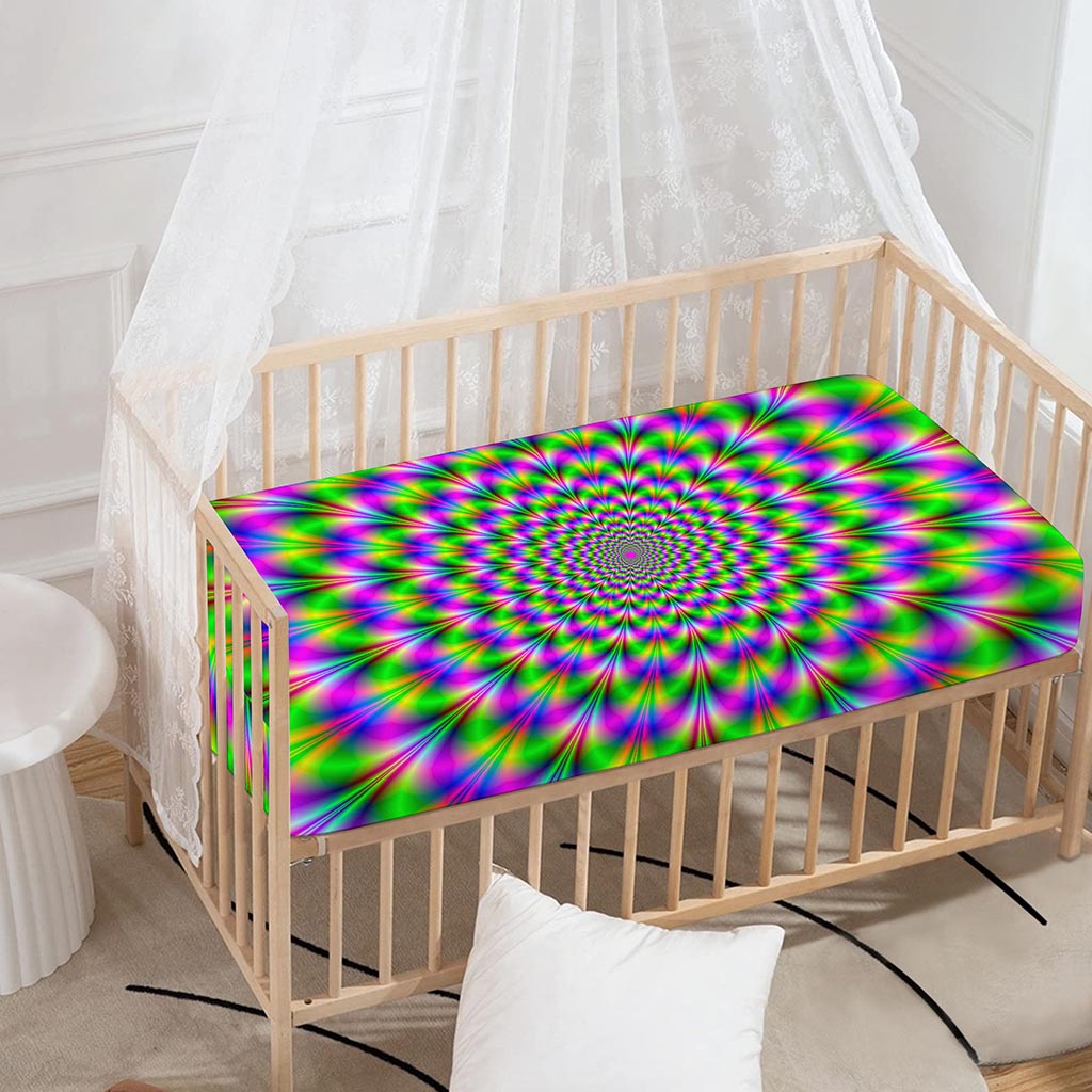 Neon Psychedelic Optical Illusion Baby Crib Sheet
