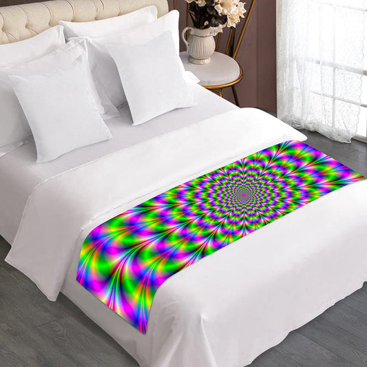 Neon Psychedelic Optical Illusion Bed Runner