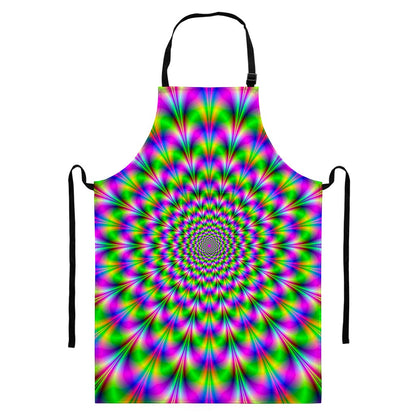 Neon Psychedelic Optical Illusion Bib Apron With Pocket