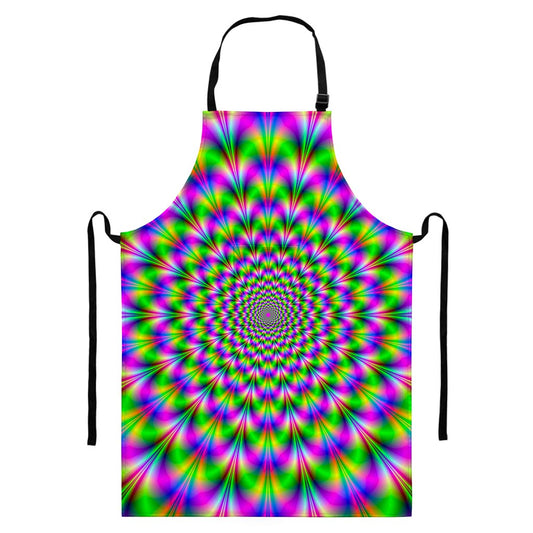 Neon Psychedelic Optical Illusion Bib Apron With Pocket