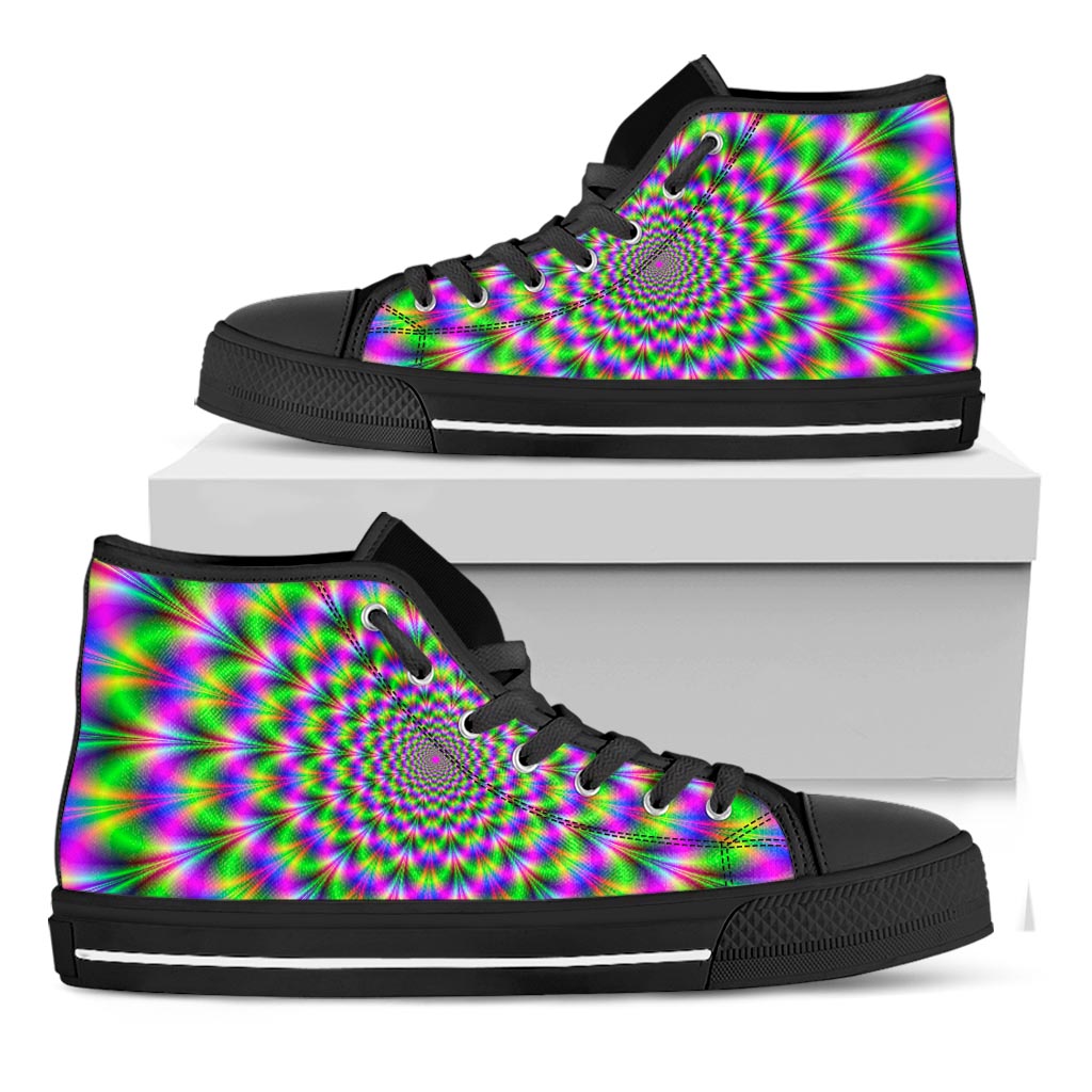 Neon Psychedelic Optical Illusion Black High Top Sneakers