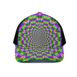 Neon Psychedelic Optical Illusion Black Mesh Trucker Cap