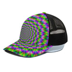 Neon Psychedelic Optical Illusion Black Mesh Trucker Cap