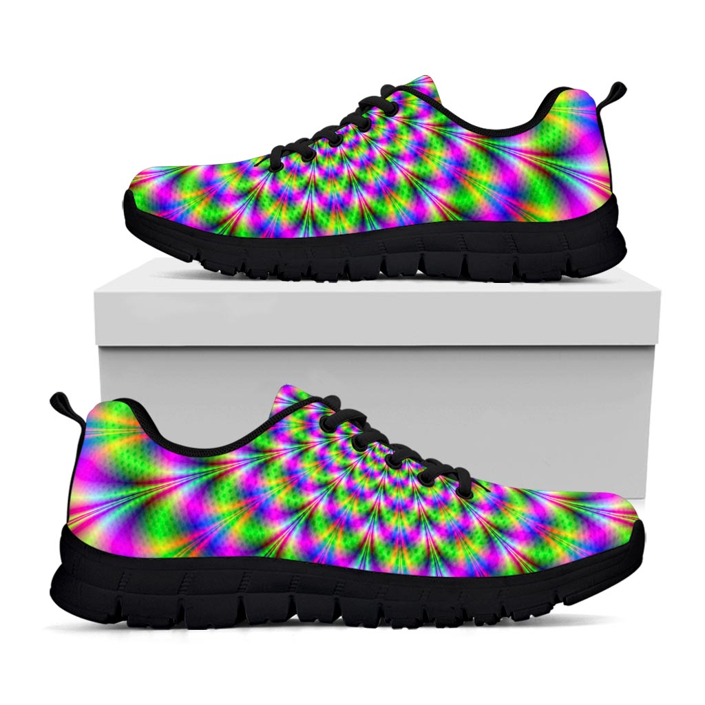 Neon Psychedelic Optical Illusion Black Running Shoes