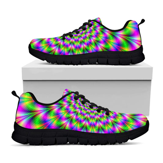 Neon Psychedelic Optical Illusion Black Running Shoes