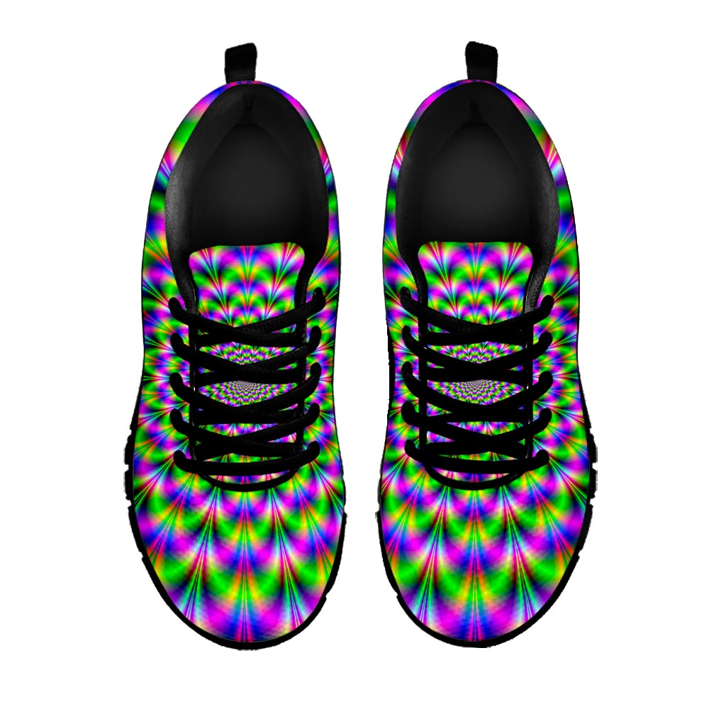 Neon Psychedelic Optical Illusion Black Running Shoes