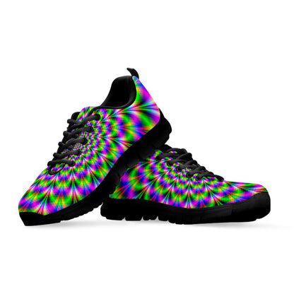 Neon Psychedelic Optical Illusion Black Running Shoes