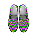 Neon Psychedelic Optical Illusion Black Slip On Sneakers